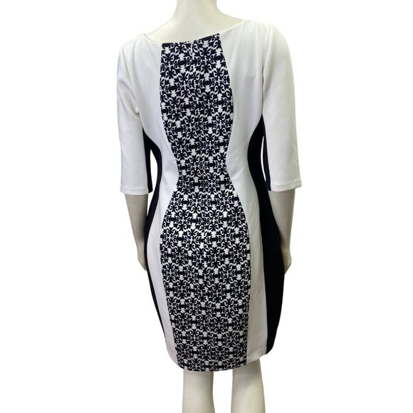 Sangria Black & White Floral Print Bodycon Dress With 3/4 Sleeves‎ 12 Petite - Picture 6 of 7